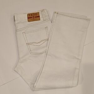 34x32 Izod Slim Straight Men's White Jeans with Contrast Stitching 218